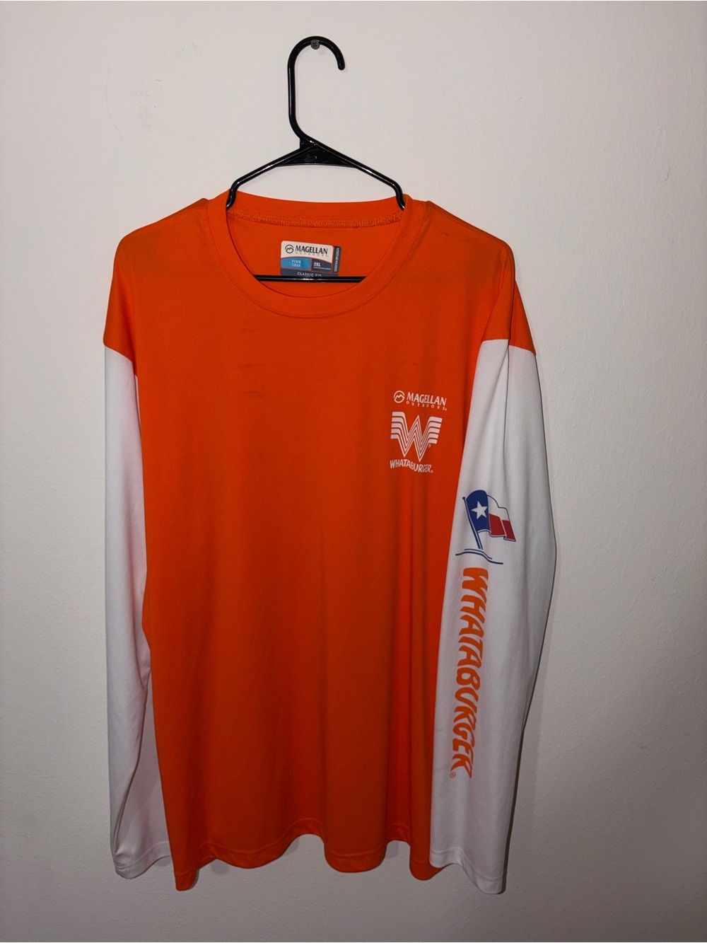 Magellan Outdoors Orange and White Long Sleeve Performance Tee